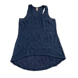 Free People Sparkle Hi Low Tank Top Sz L Navy Longer Length Show Girl Boho Y2K